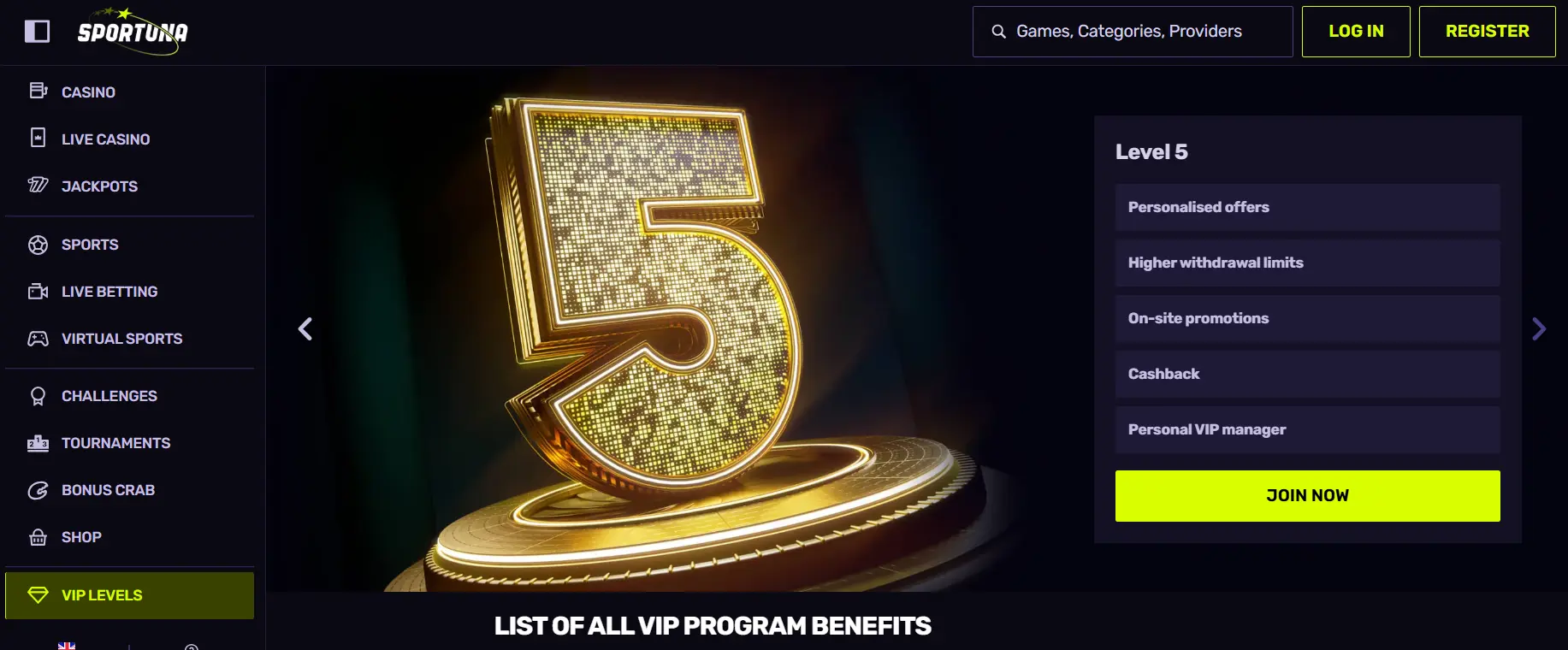 Programma VIP di Sportuna Casino